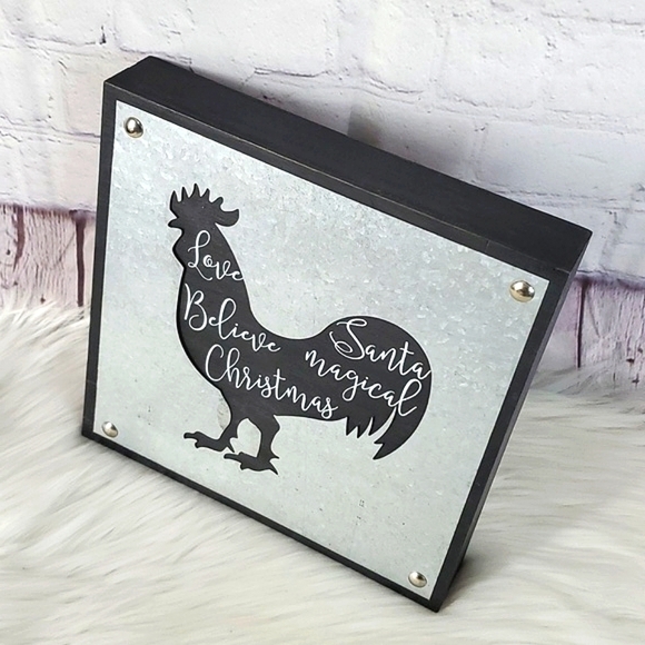 Country Christmas Galvanized Metal Chicken Rooster Xmas Farmhouse Decor 9"x9" - Picture 4 of 8